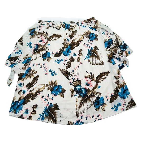 Entro Blouse Womens Small, Medium, Large Off Shoulder Feathers Hibiscus Spring - Picture 8 of 16